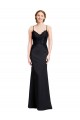 Long Chiffon Bridesmaid Dress with Lace Bodice and Curved V-Neckline UK