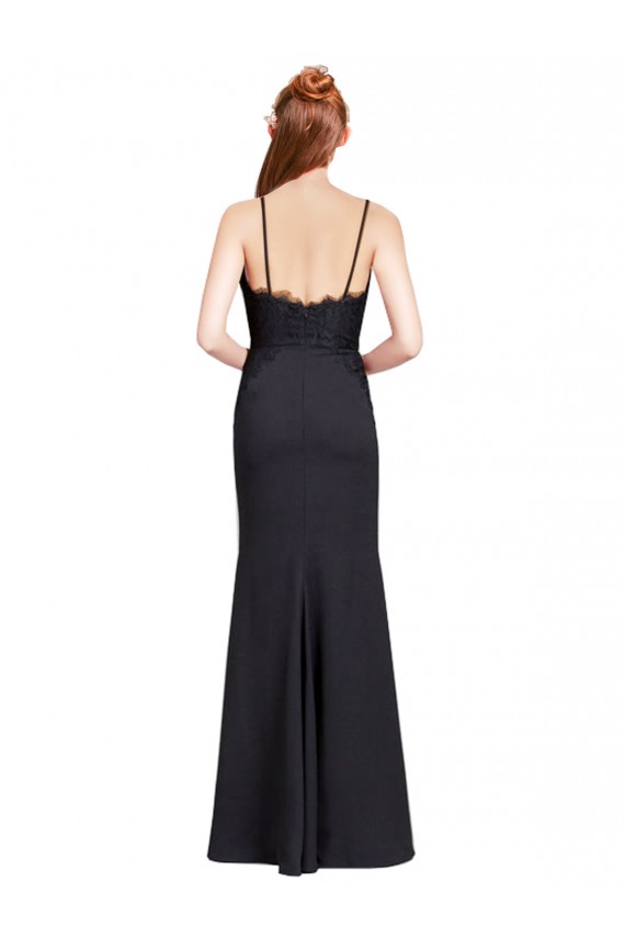 Long Chiffon Bridesmaid Dress with Lace Bodice and Curved V-Neckline UK
