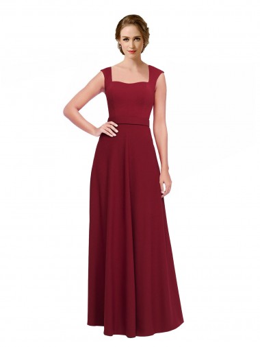Square Neck Subtle Cap Sleeeves Crepe Bridesmaid Dress UK