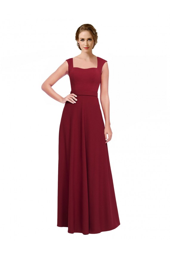 Square Neck Subtle Cap Sleeeves Crepe Bridesmaid Dress UK
