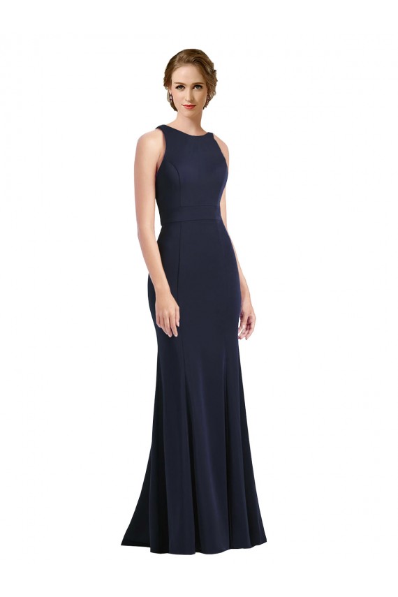 High Neck Sheath Long Crepe Bridesmaid Dress UK