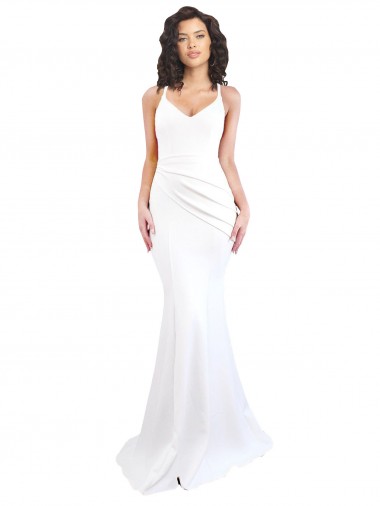Fishtail Shape Spaghetti Straps Open Back Crepe Bridesmaid Dress with Ruffles UK