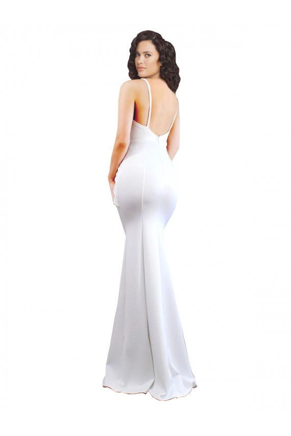 Fishtail Shape Spaghetti Straps Open Back Crepe Bridesmaid Dress with Ruffles UK