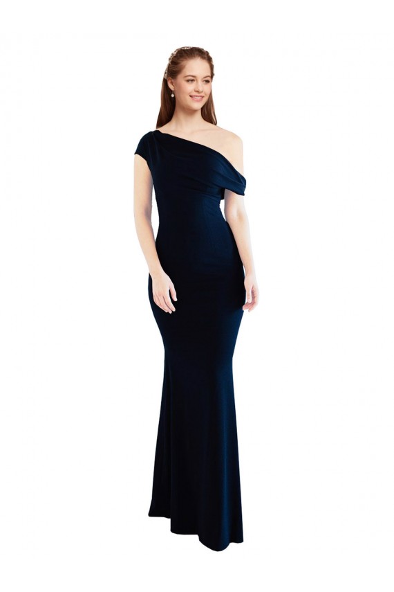 Draped Off the Shoulder Fitted Crepe Bridesmaid Dress UK