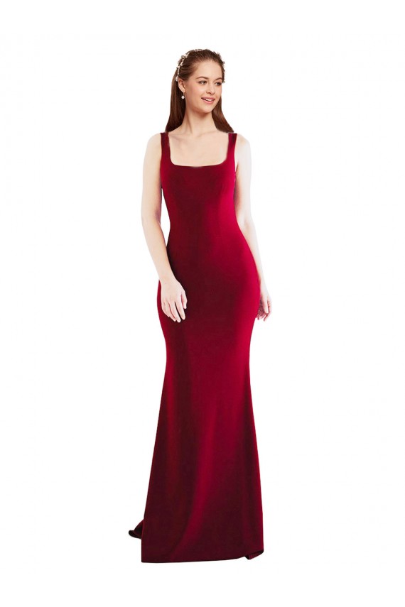 Square Neckline and Backline Fitted Crepe Bridesmaid Dress UK