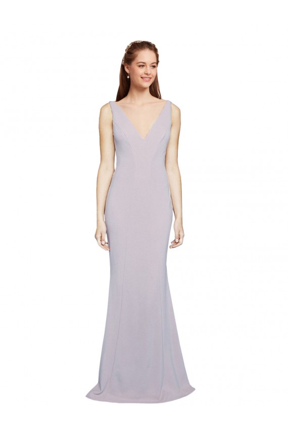 Cut-Out Back V-Neckline Mermaid Crepe Bridesmaid Dress Keyhole Back UK