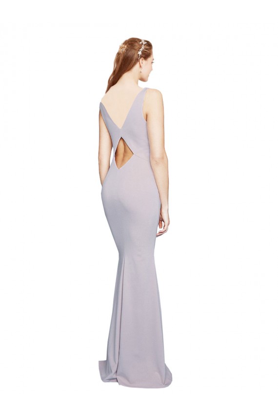 Cut-Out Back V-Neckline Mermaid Crepe Bridesmaid Dress Keyhole Back UK