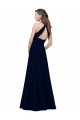 High Neck Crepe Bridesmaid Dress with Pleats and Keyhole Back UK