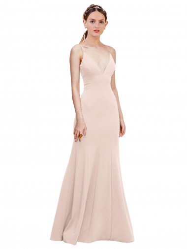 Deep V-Neck and Back Long Crepe Bridesmaid Dress UK
