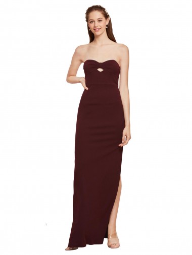 Twisted Strapless Keyhole Long Crepe Bridesmaid Dress with Slit UK