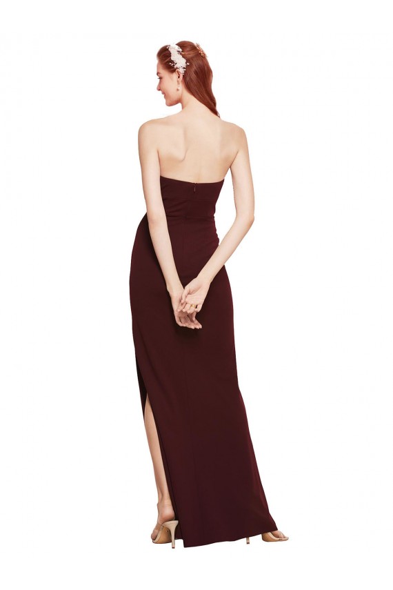 Twisted Strapless Keyhole Long Crepe Bridesmaid Dress with Slit UK