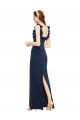 Scoop Neck with Ruffles Long Crepe Bridesmaid Dress with Back Slit UK