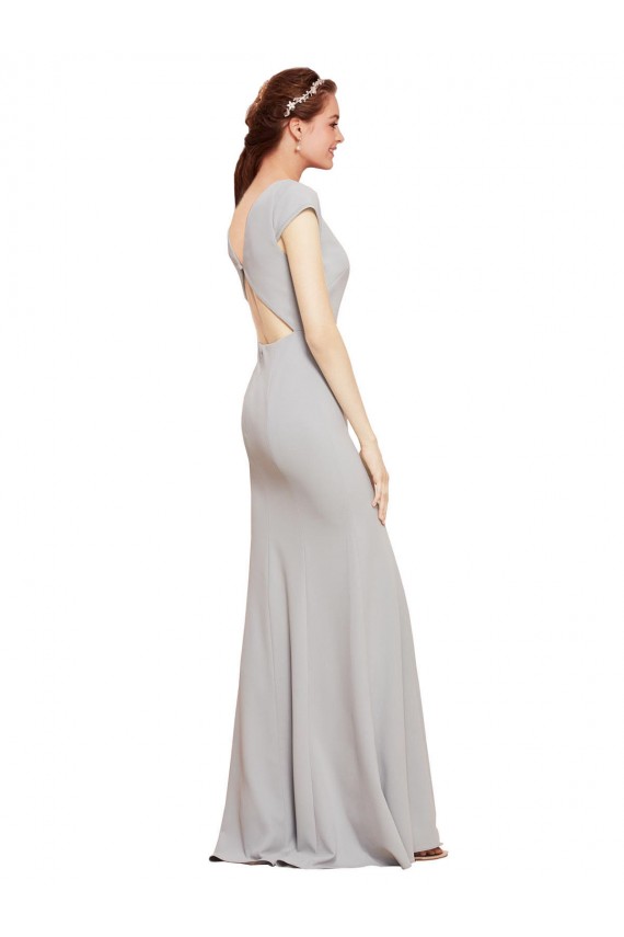 Fit and Flare Long Crepe Bridesmaid Dress with Tie Open Back UK