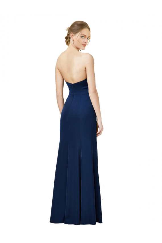 Strapless Fit and Flare Long Crepe Bridesmaid Dress with Knot and Slit UK