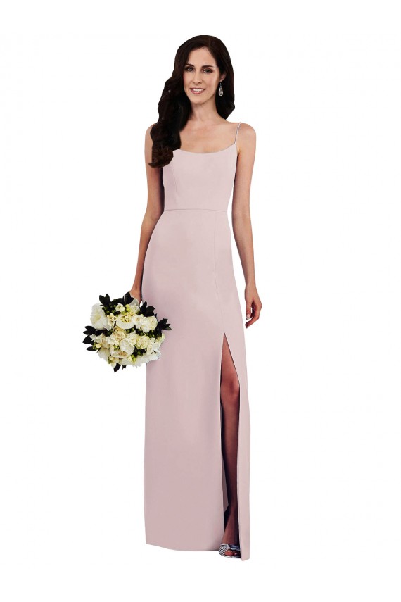 Spaghetti Strap V Back Crepe Bridesmaid Dress with Front Slit UK