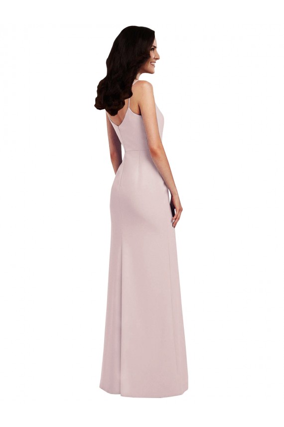 Spaghetti Strap V Back Crepe Bridesmaid Dress with Front Slit UK