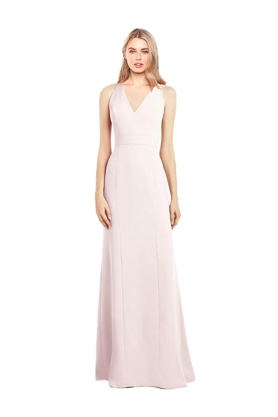 V-Neck Keyhole Back Crepe Trumpet Bridesmaid Dress UK