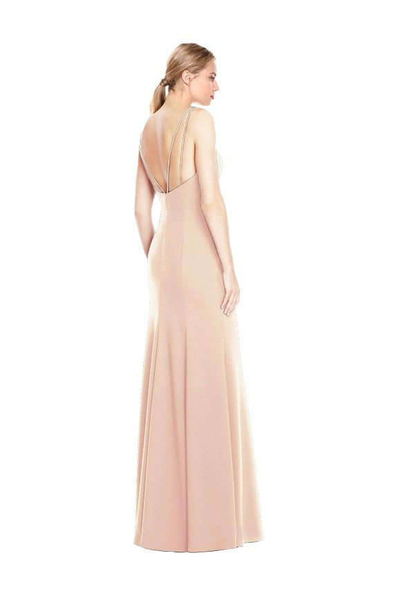 V-Spaghetti Strap Open Back Bateau Neck Trumpet Bridesmaid Dress UK