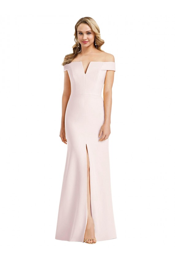 Off the Shoulder Notch Trumpet Bridesmaid Dress with Front Slit UK