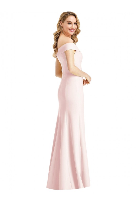 Off the Shoulder Notch Trumpet Bridesmaid Dress with Front Slit UK