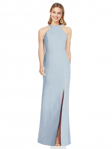High Neck Backless Crepe Trumpet Bridesmaid Dress UK