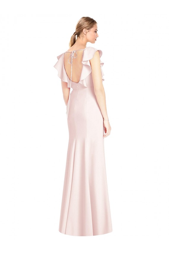 Ruffle Cap Sleeves Open Back Trumpet Bridesmaid Dress UK