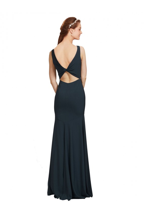 Sleeveless Bateau Neckline Crepe Bridesmaid Dress with Twist Back UK
