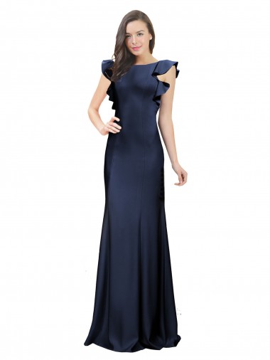 Sleeveless Crepe Bridesmaid Dress with Cascading Ruffle and Keyhole Back UK