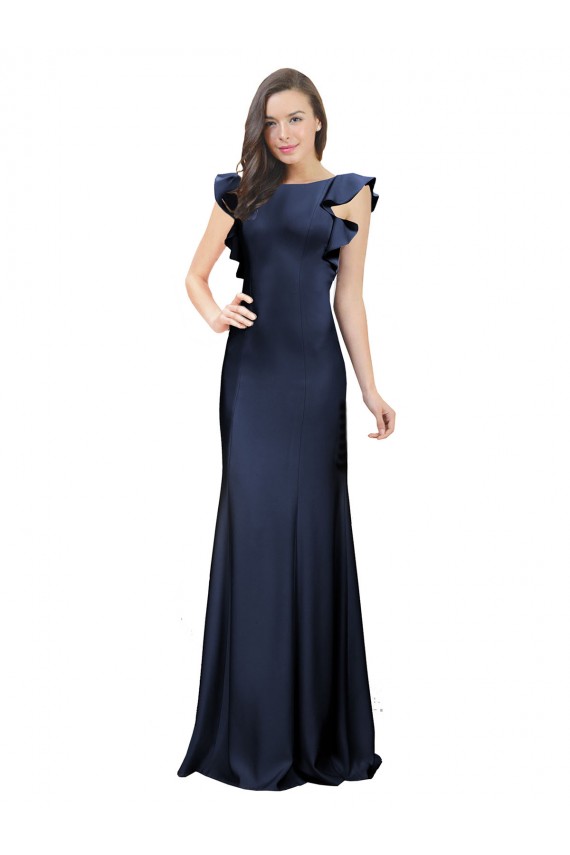 Sleeveless Crepe Bridesmaid Dress with Cascading Ruffle and Keyhole Back UK