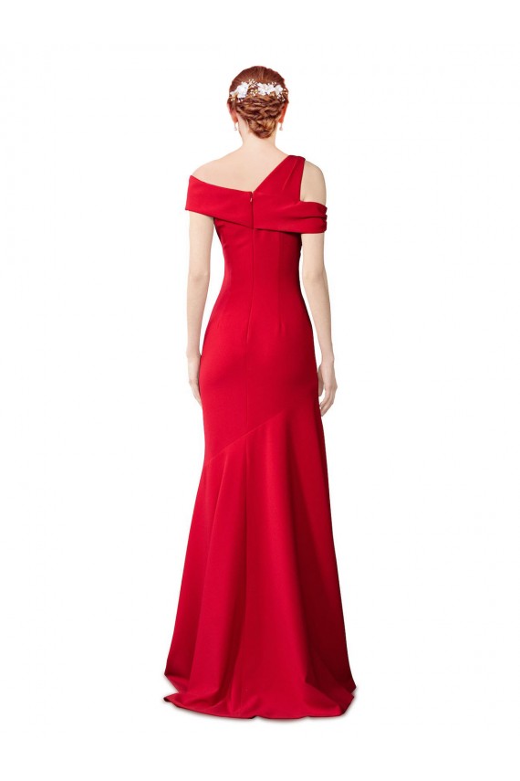 Sleeveless Ruched Crepe Mermaid Bridesmaid Dress with Off The Shoulder Detail UK
