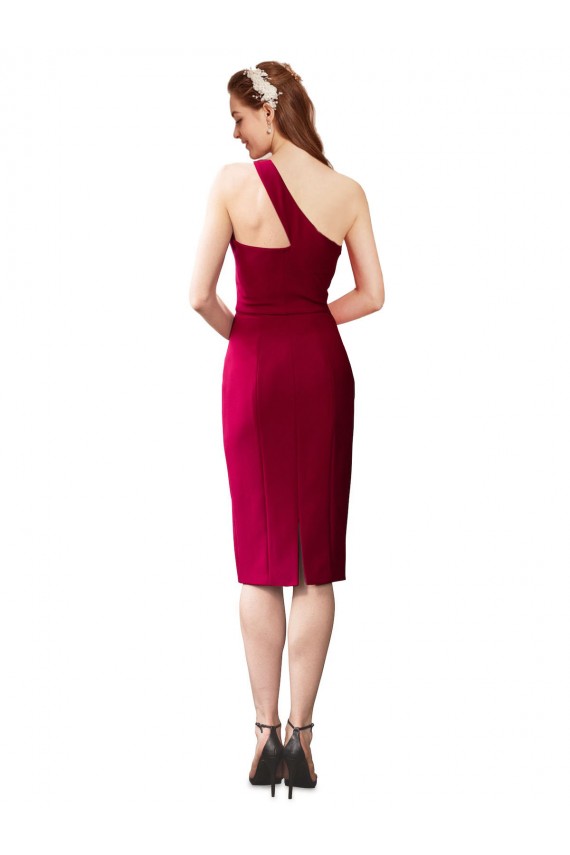 One Shoulder Short Crepe Cocktail Length Bridesmaid Dress UK