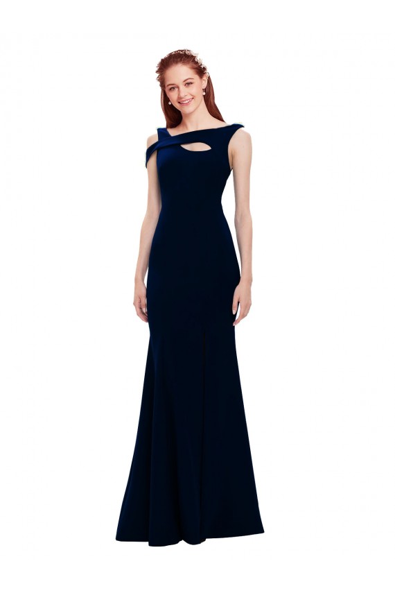 Sleeveless Crepe Mermaid Bridesmaid Dress with Side Slit UK