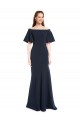 Off the Shoulder Crepe Bridesmaid Dress with Short Ruffle Sleeves. UK
