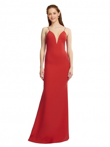 Mermaid Plunging V-Neck Crepe Bridesmaid Dress with Wide Open Back UK