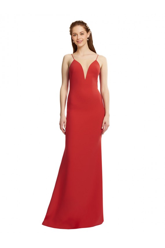 Mermaid Plunging V-Neck Crepe Bridesmaid Dress with Wide Open Back UK