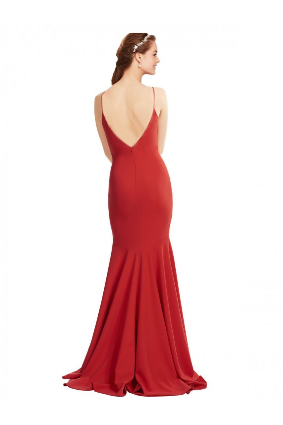 Mermaid Plunging V-Neck Crepe Bridesmaid Dress with Wide Open Back UK