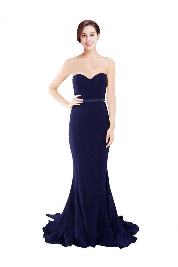 Strapless Sweetheart Neckline Crepe Bridesmaid Dress with Satin Waistband UK