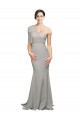 Long Sweep Train Sweetheart Crepe Bridesmaid Dress with Tulle One Shoulder UK