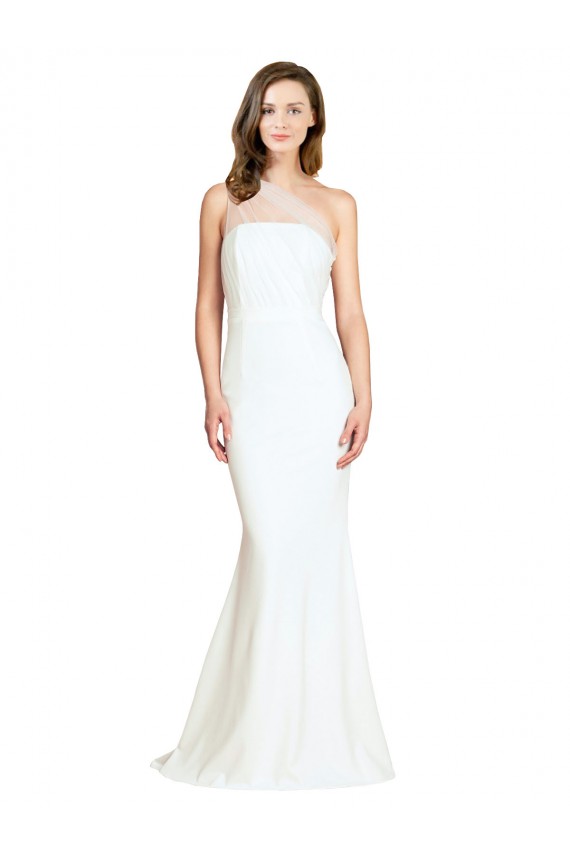 Soft Tulle Shoulder Overlay Mermaid One Shoulder Crepe Bridesmaid Dress UK