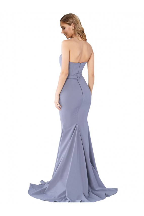Long Strapless Sweetheart Sweep Train Crepe Bridesmaid Dress with Low Back UK