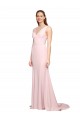 Deep V-Neckline and Back Long Sweep Train Crepe Bridesmaid Dress with Shoulder Straps UK