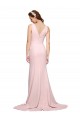 Deep V-Neckline and Back Long Sweep Train Crepe Bridesmaid Dress with Shoulder Straps UK