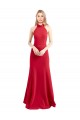 Sleek Fit and Flare High Neck Halter Stretch Crepe Bridesmaid Dress with Open Back UK