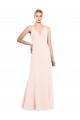 Slim A-Line V-Neck Long Stretch Crepe Bridesmaid Dress with V-Back UK