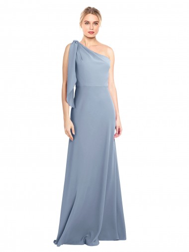 Draped Flutter Sleeves One Shoulder Stretch Crepe Bridesmaid Dress UK