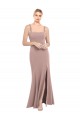 Square Neck Fit and Flare Long Stretch Crepe Bridesmaid Dress with Side Slit UK