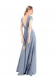Plunging V-Neck Cap Sleeves Stretch Crepe Bridesmaid Dress with Front Slit UK
