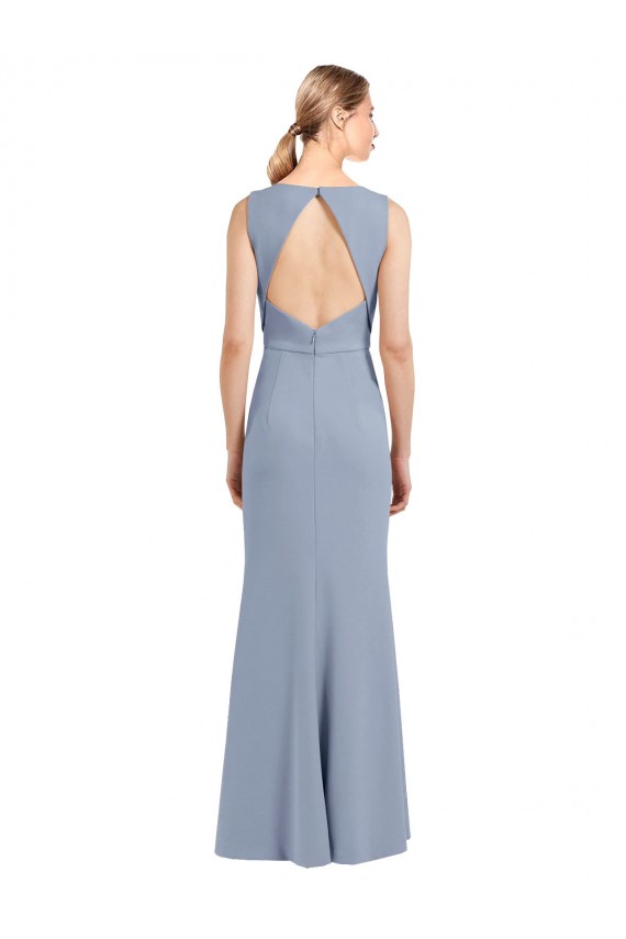 Boat Neckline and Sleek Fit and Flare Crepe Bridesmaid Dress with Keyhole Back UK