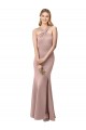 Long Floor Length High Neck Fit and Flare Stretch Crepe Bridesmaid Dress with Side Slit UK