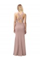 Long Floor Length High Neck Fit and Flare Stretch Crepe Bridesmaid Dress with Side Slit UK